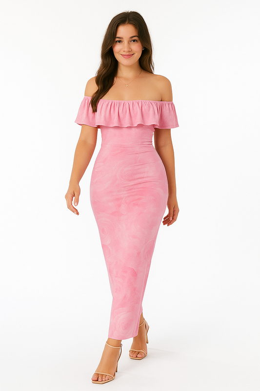 Adora Milano Layered Ruffled Off-Shoulder Dress