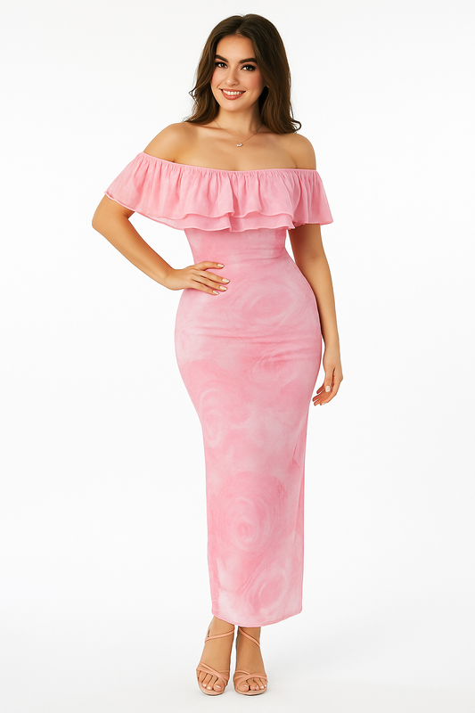 Adora Milano Layered Ruffled Off-Shoulder Dress