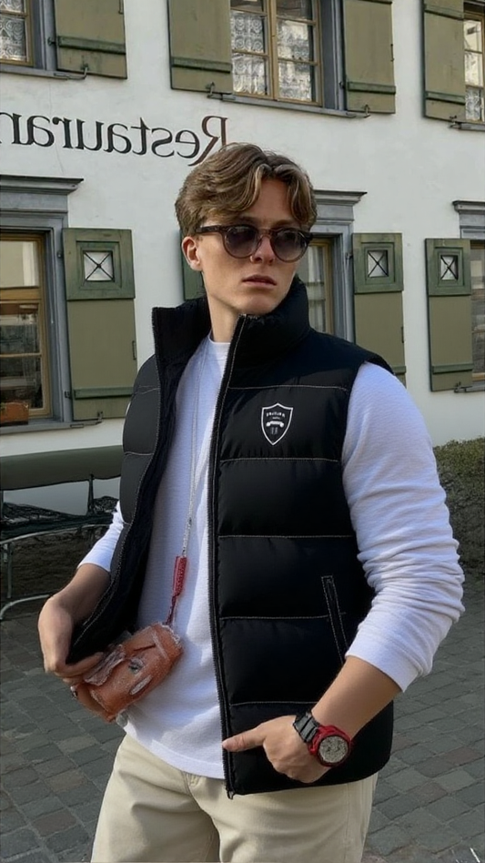 Adora Milano Unisex Lightweight All Over Printing Stand Collar Zip Up Puffer Vest