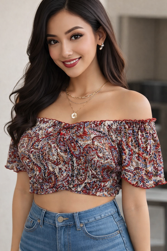 Adora Milano  Crisscross Smocked Crop Top