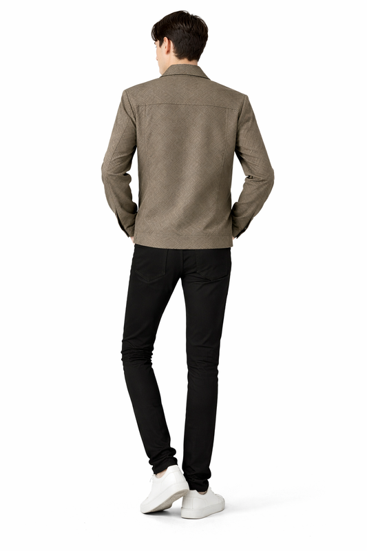 Adora Milano Men's Lapel Long-Sleeve Jacket, Single-Breasted Black Coat, Pockets