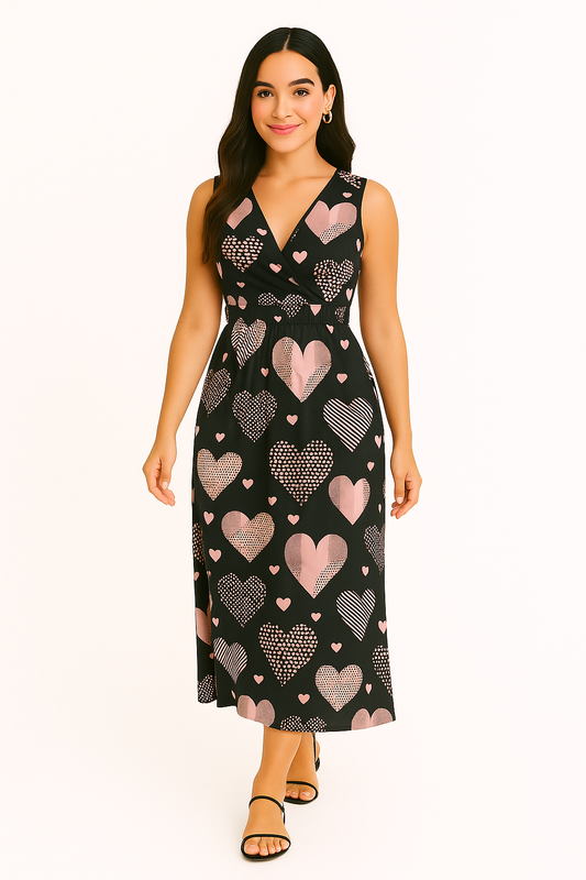 Adora Milano pink Heart  V-neck  Summer Dress