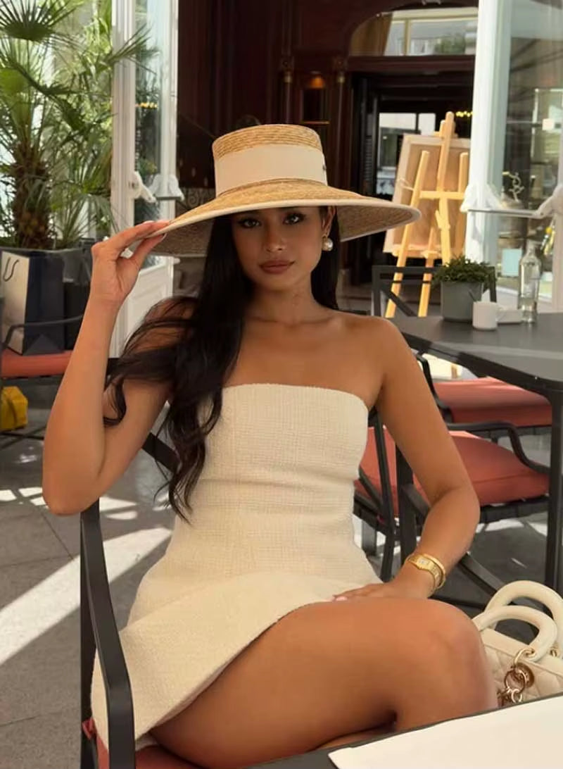 Hepburn Style Summer Straw Hat French Elegant Ladies Seaside Travel Sun Hat Bow Ribbon Flat Top Wide Brim Straw Hat 여름모자