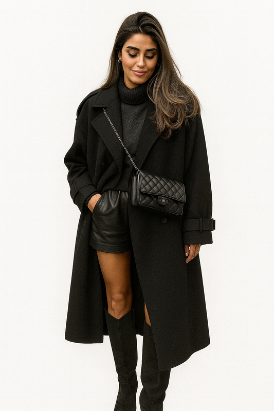 Adora Milano Belt Long Faux Wollen Coat Women Lapel Double Breasted Street Coats  Winter New