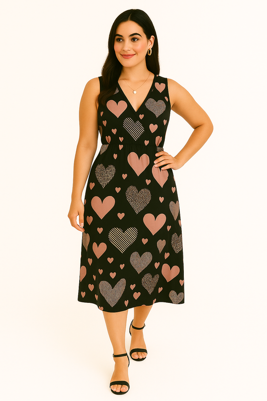Adora Milano pink Heart  V-neck  Summer Dress