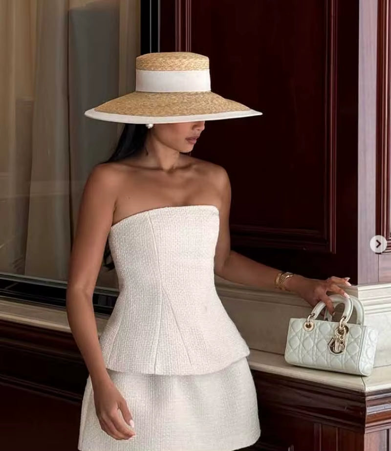 Hepburn Style Summer Straw Hat French Elegant Ladies Seaside Travel Sun Hat Bow Ribbon Flat Top Wide Brim Straw Hat 여름모자