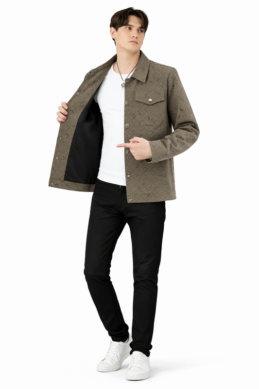 Adora Milano Men's Lapel Long-Sleeve Jacket, Single-Breasted Black Coat, Pockets