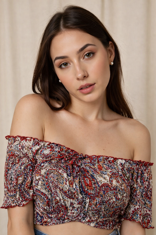Adora Milano  Crisscross Smocked Crop Top