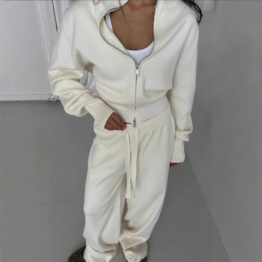 Fashion Women's  Cardigan Wide Leg Pants Set Trendy Slim Fit Cropped