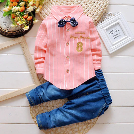 Adora Milano  Baby Casual Bow Tie Shirt+Pants Denim Outfits Children Suits