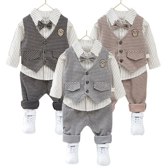 Adora Milano Clothing Suit Set Baby Boy Casual Wear Striped Shirt Vest Pants Costume