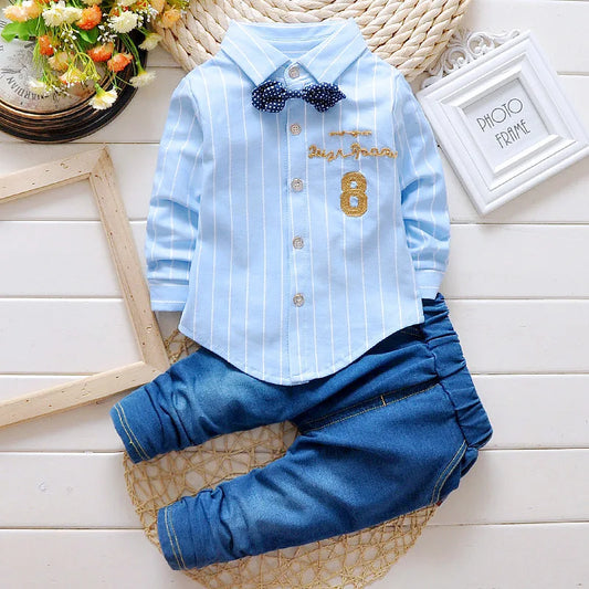 Adora Milano  Baby Casual Bow Tie Shirt+Pants Denim Outfits Children Suits