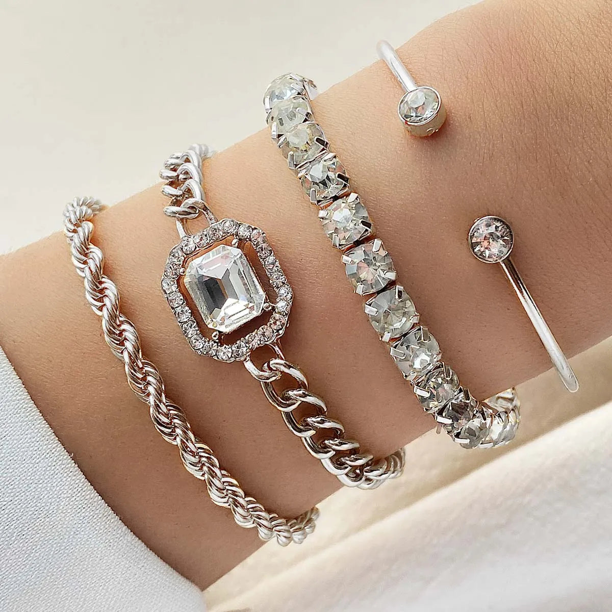 Retro Personalized Twist Bracelet Imitation Gemstone Bracelet 4-pack