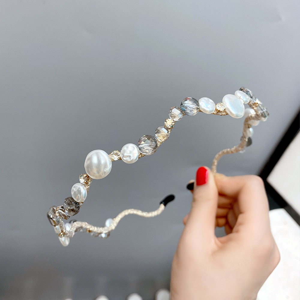 Mori Headband Fairy Temperament Fashion Korean Wave Headband French Retro Pearl Leaf Headdress Press Hair
