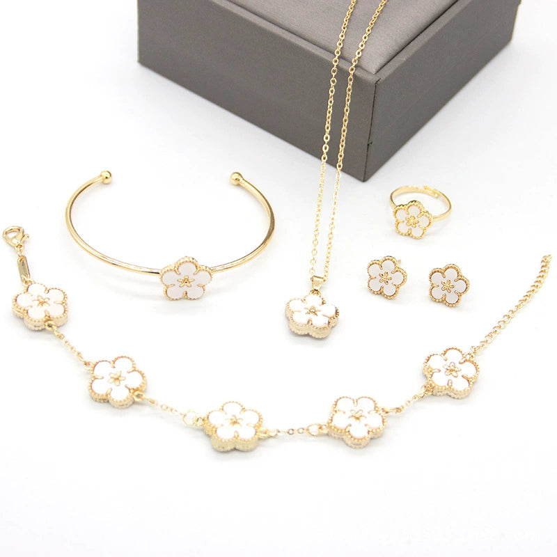 5 Pcs/set Clover Bangles Necklace Earrings Bracelet Ring Jew