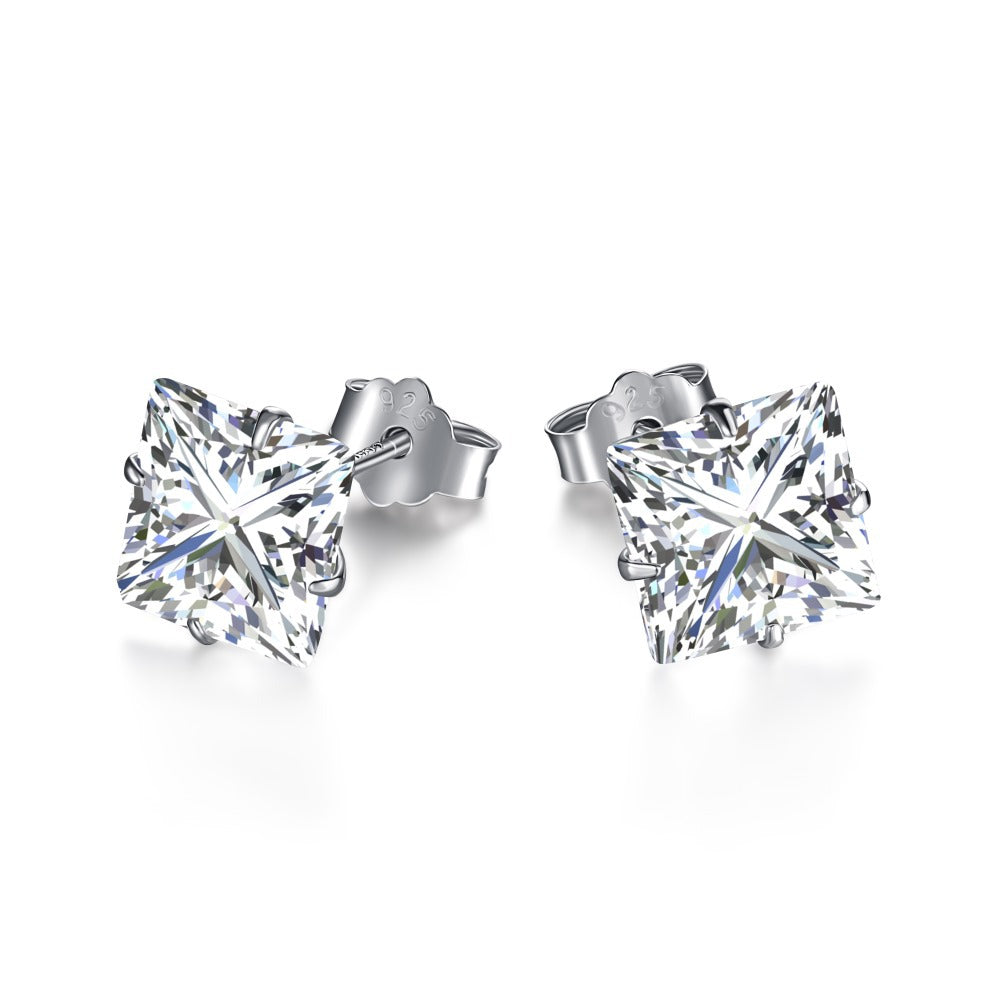S925 Sterling  Zircon Single Diamond Earrings Flashing High-end Light Luxury 8A Ice Flower Cut Female Earrings For Ear Piercing