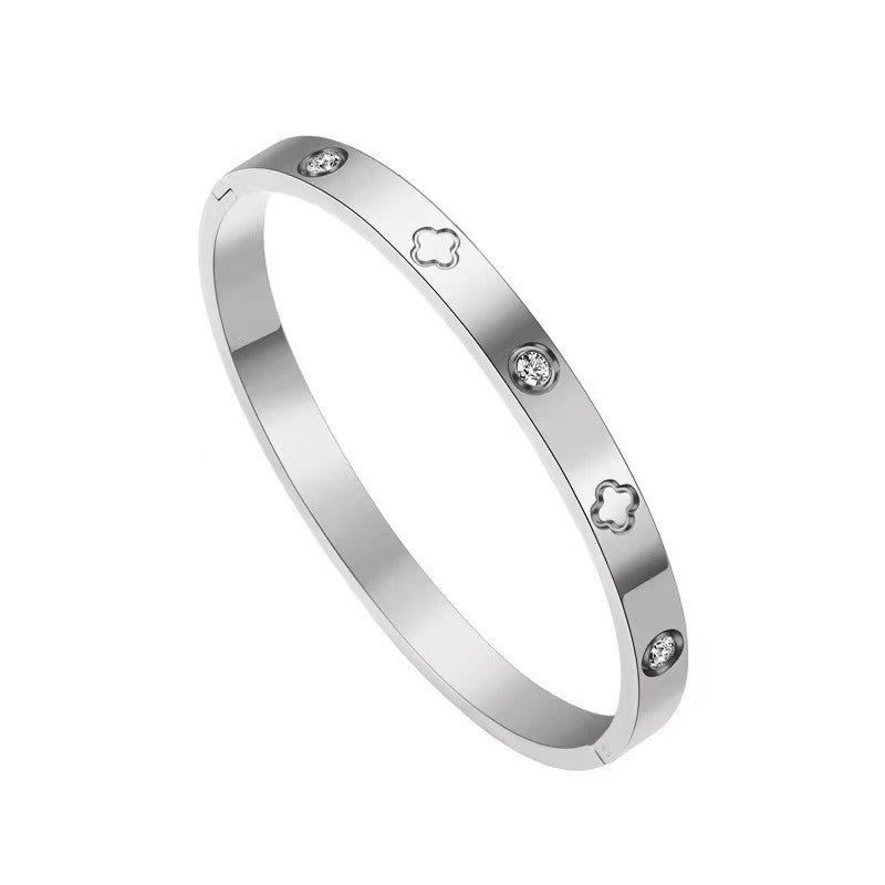 Clover Bracelet Female Titanium Steel European And American Non-fading Stainless Steel Bracelet Diamond-embedded Simple Fashion Temperament Jewelry