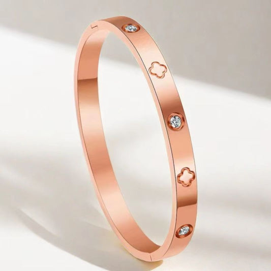Clover Bracelet Female Titanium Steel European And American Non-fading Stainless Steel Bracelet Diamond-embedded Simple Fashion Temperament Jewelry