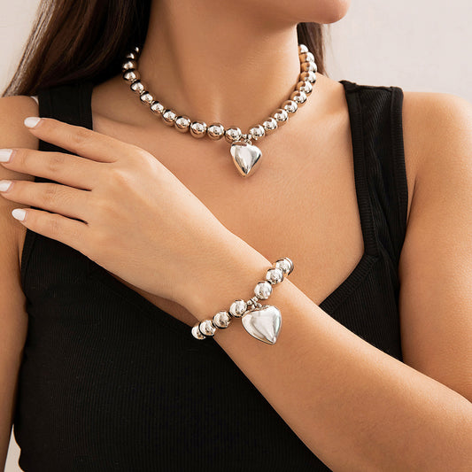 High-quality Stainless Steel Solid Bead Necklace Light Luxury Ins Women's Vacuum Electroplating