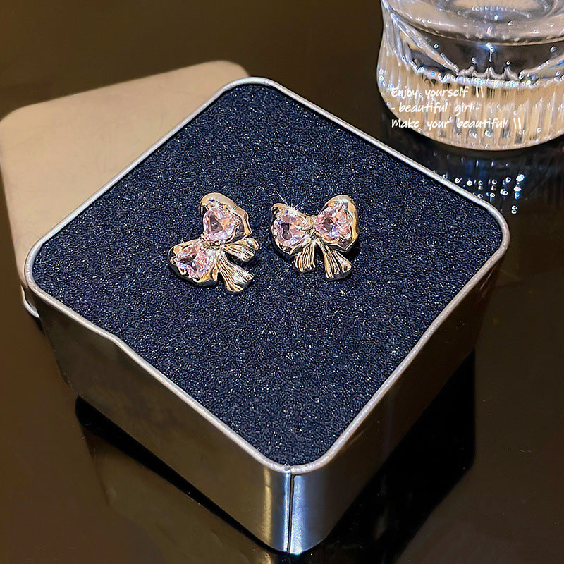 S925 Silver Needle Super Fairy Temperament Long Tassel Flower Earrings Versatile Temperament Pink Zircon Love Earrings Stud Earrings