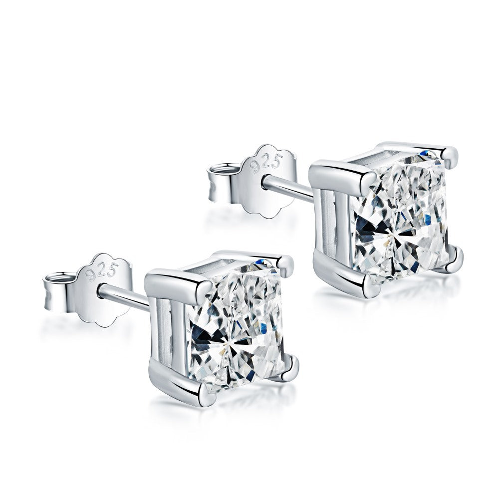 S925 Sterling  Zircon Single Diamond Earrings Flashing High-end Light Luxury 8A Ice Flower Cut Female Earrings For Ear Piercing