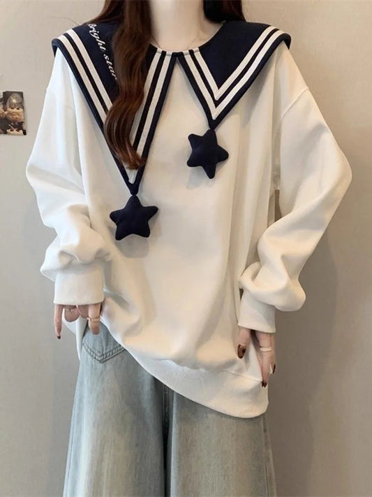 Adora Milano Sweatshirt Women Pullovet Preppy Style Sweet Striped Tops