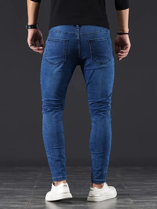 Adora Milano Fashion Street Style Grey Skinny Jeans Men Slim fit pencil denim Pants