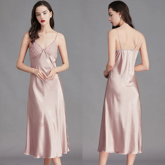 Adora Milano Women Long Sleeveless Night Gowns Satin Silk Chemise Lingerie Slip Dress