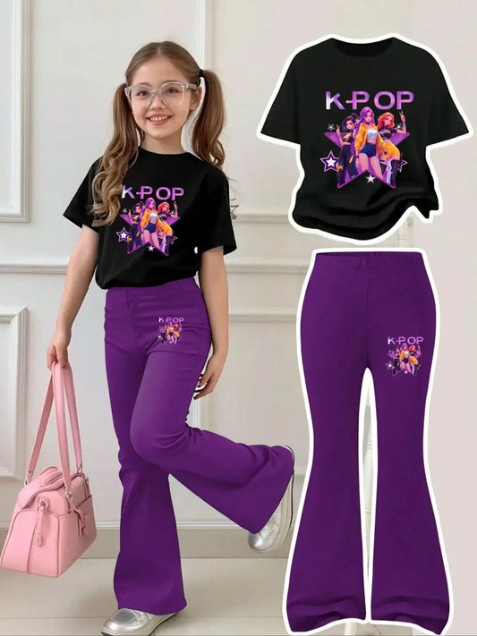 Adora Milano  Girls Aged 4-12, Regular Short-Sleeved Top and Bell-Bottom
