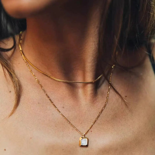 Adora Milano Stainless Steel Box Chain Necklace Gold Color