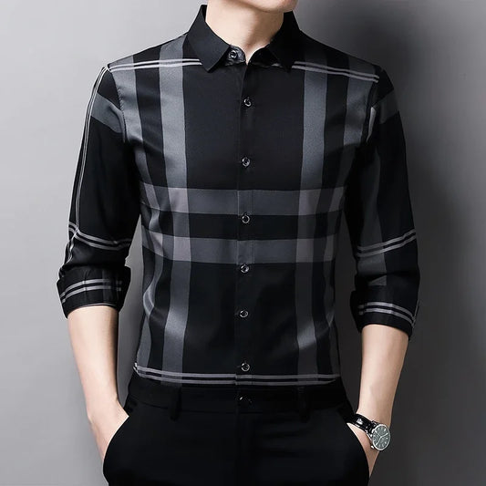 Adora Milano Men's Casual Printed Long Sleeved Lapel Shirt