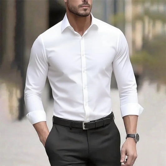 Adora Milano men's shirt casual white shirt, high quality solid color long sleeve stretch fabric,