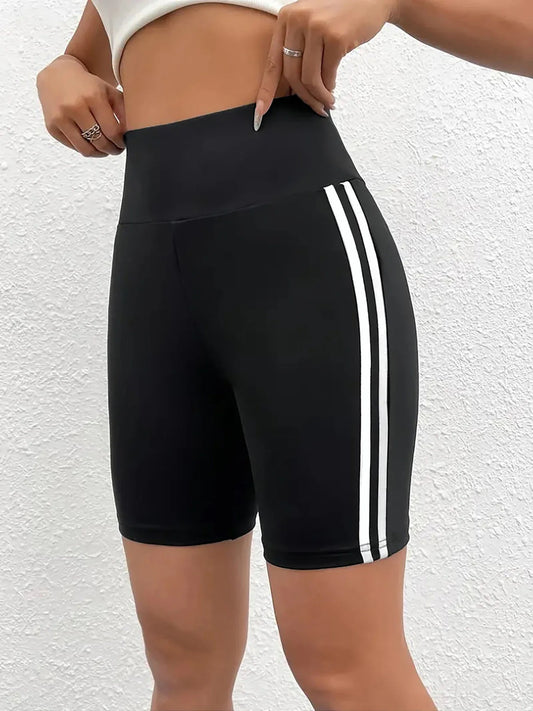 Adora Milano Shorts for Women Sporty Knit Mid Thigh Pants with Side Stripes