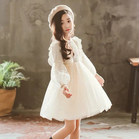 Adora Milano  Kids Girls Dresses Lace Princess Dress Pearl Sweet O-neck
