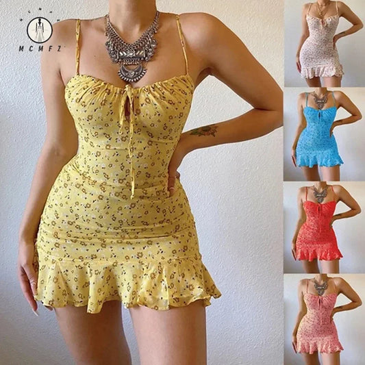 Adora Milano Women's Printed Small Floral Sexy Casual Home Floral Vest Dress Summer Comfortable Dress