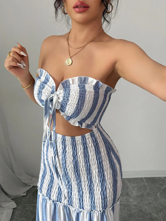 Adora Milano Off-Shoulder Dress Women's Front-Braided Gathered Skirt Elegant Gown for Ladies