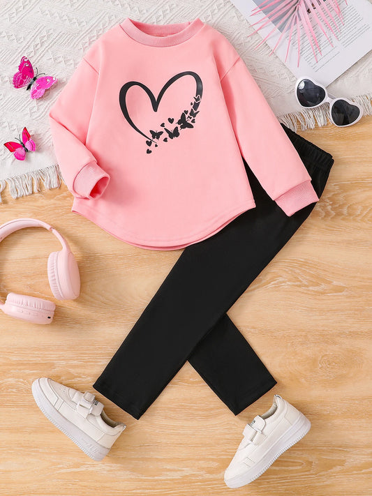 Adora Milano round-neck top with solid color stretchy trousers, girls'