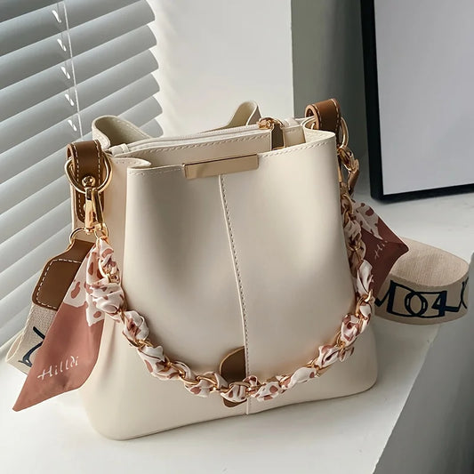 Adora Milano Women's Shoulder Bag Large Capacity Ribbon Chain Bucket Bag Crossbody Bag