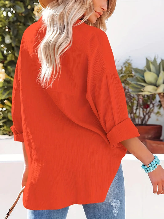 Adora Milano Women's Casual V-Neck Long Sleeve Shirt with Button