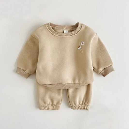 Adora Milano Clothes Infant Sets Fleece Embroidery Daisy Pullover Sweatshirt+Jogger