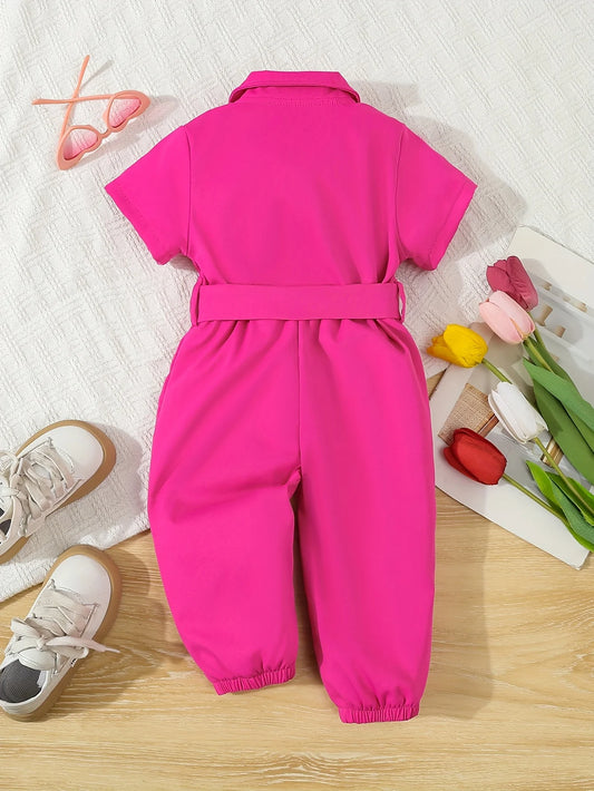 Adora Milano  Baby Girl Summer Short-Sleeved One-Piece Pants + Belt 2-Piece Set