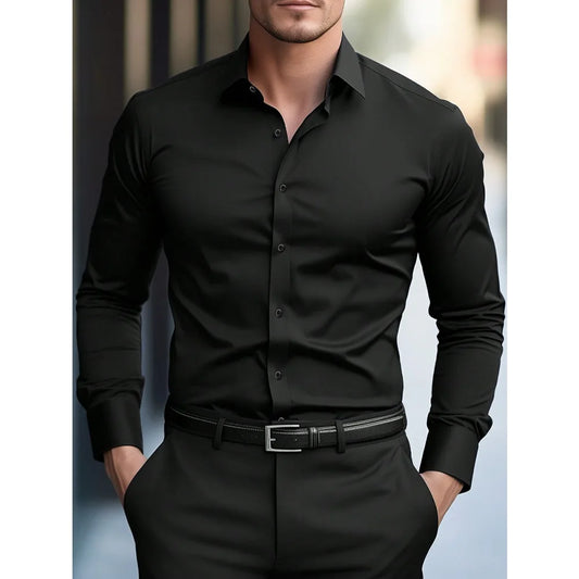 Adora Milano Men Shirt Brand New Solid Color Long Sleeve Elastic Fabric Men's Multiple Colors Male Quality Basic Shirt