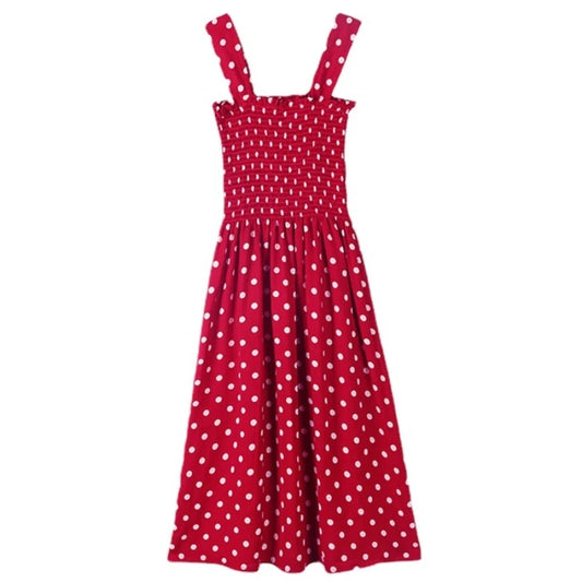 Adora Milano Women Summer Sleeveless Dot Dress Sexy Backless A-Line Spaghetti Strap Beach Style