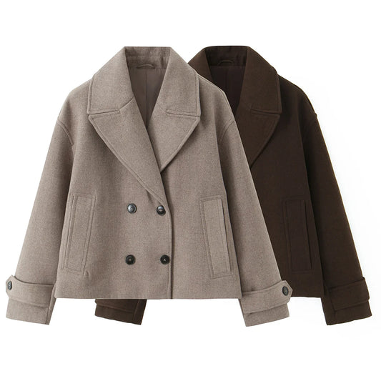 Adora Milano winter new women's fashion button decoration lapel long sleeved double breasted