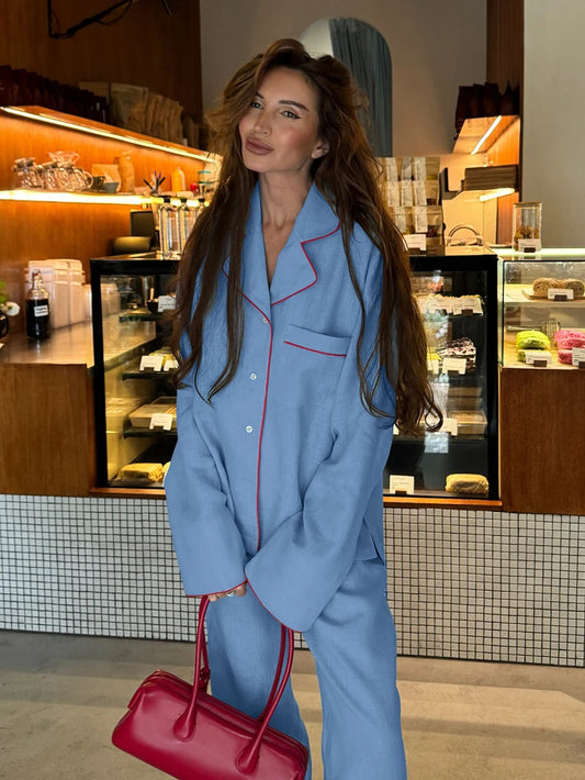 Adora Milano Cotton Ladies Nightwear Suit Long Sleeve Pajamas Pants Winter Casual