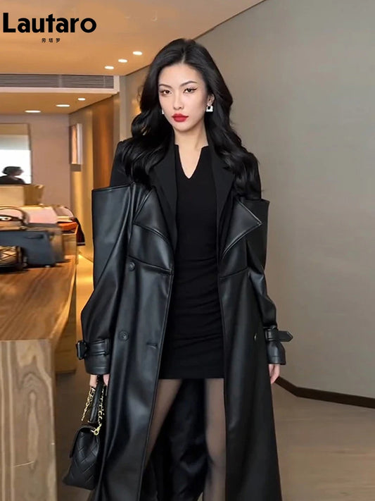 Adora Milano  Leather Trench Coat for Women Double Breasted