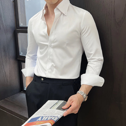 Adora Milano men's new long-sleeve dark striped slim-fit shirt business casual