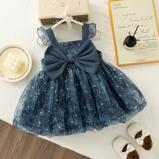 Adora Milano  Baby Girl Dress Bow Sequined Sleeves  Tulle Dress for Kids Girl
