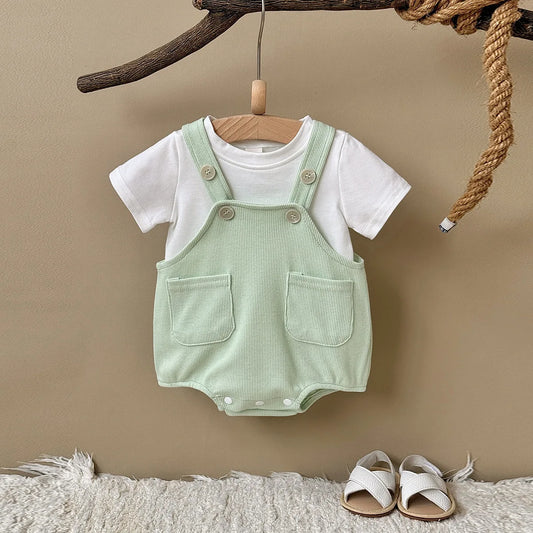 Adora Milano  bodysuit 2pcs Summer Set White Crew Neck T Shirt Onesie Baby Cute Daily Wear