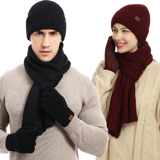 Adora Milano Men's Winter Keep Warm Set Fleece Lining Beanie Gloves Scarf